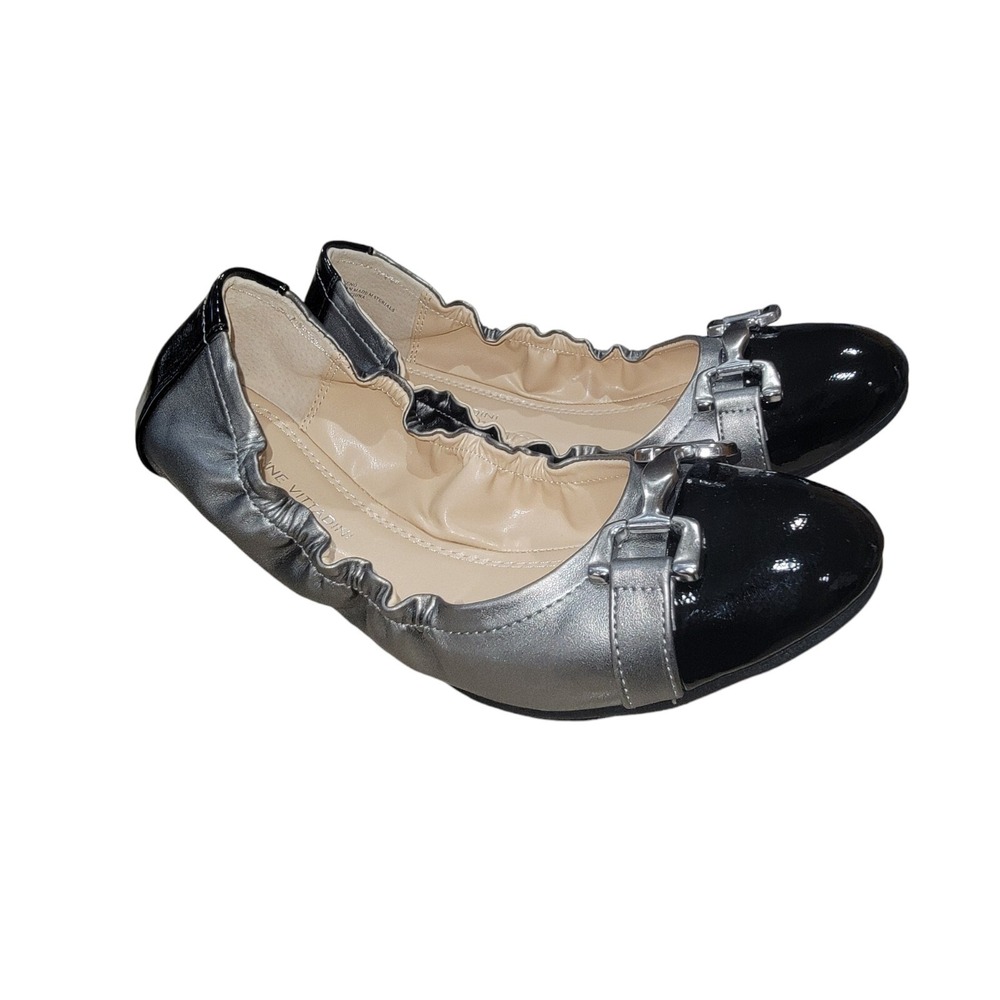 Adrienne Vittadini Cadeeno Women's Ballet Flats Silver and Black Size 8.5 M New